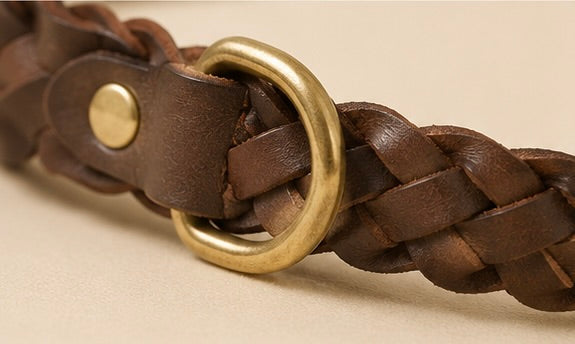 Senna – Geflochtenes Lederhalsband (Cognac)