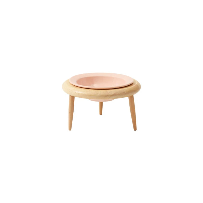 Elevated Ceramic Feeding Station with Wooden Stand