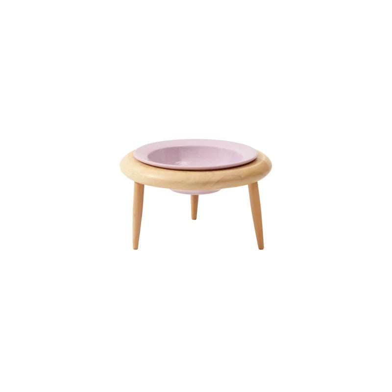 Elevated Ceramic Feeding Station with Wooden Stand