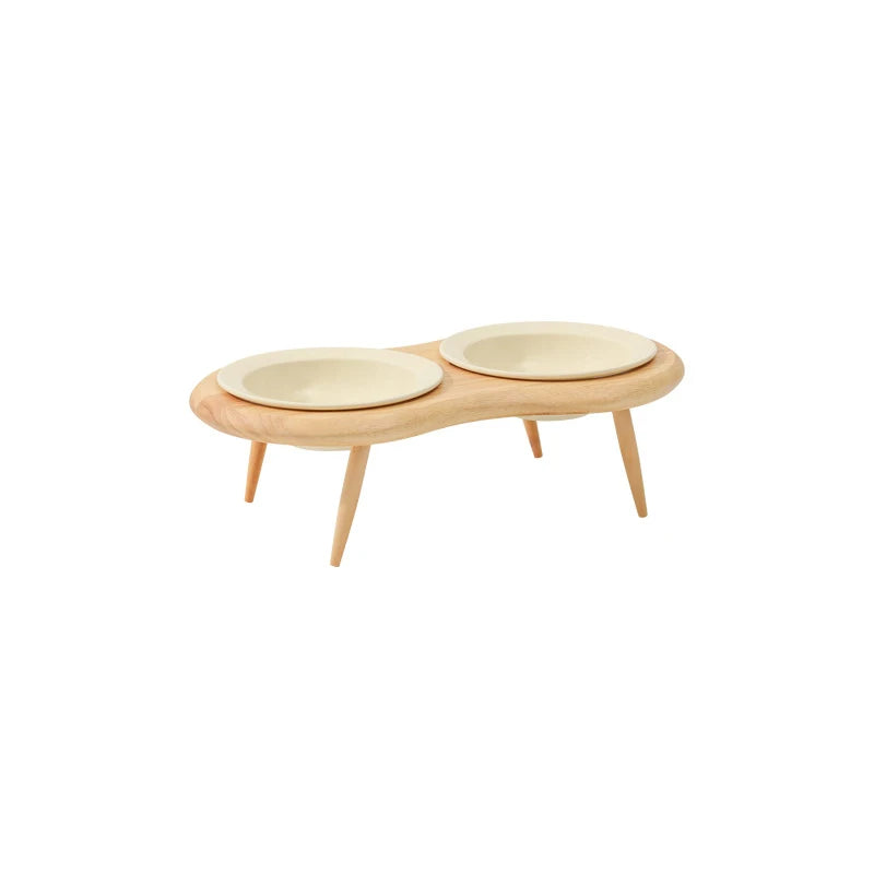Elevated Ceramic Feeding Station with Wooden Stand