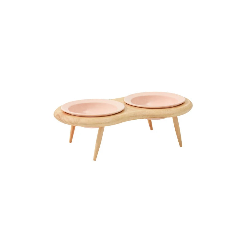 Elevated Ceramic Feeding Station with Wooden Stand