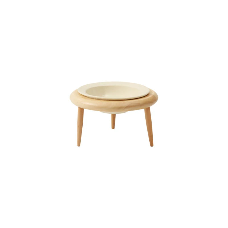 Elevated Ceramic Feeding Station with Wooden Stand
